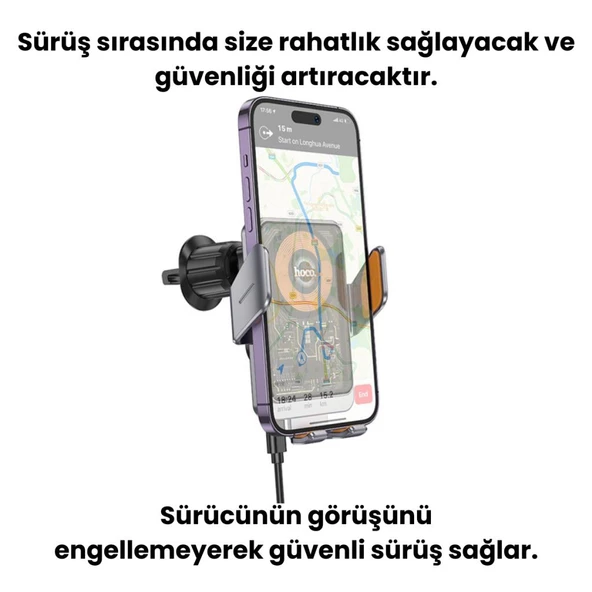 Coofbe Süper Hızlı Havalandırma 15W Araç Şarj Cihazı Araç Telefon Tutucu Araç Şarjlı Telefon Tutucu - 3