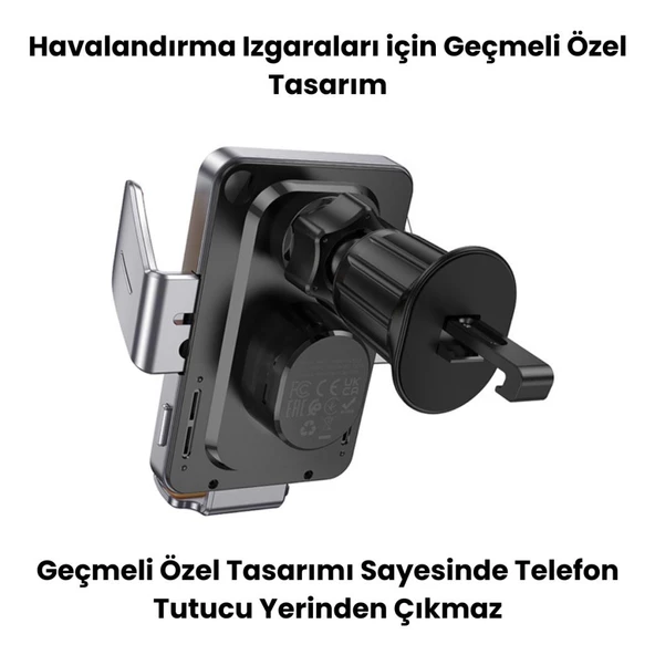 Coofbe Süper Hızlı Havalandırma 15W Araç Şarj Cihazı Araç Telefon Tutucu Araç Şarjlı Telefon Tutucu - 4