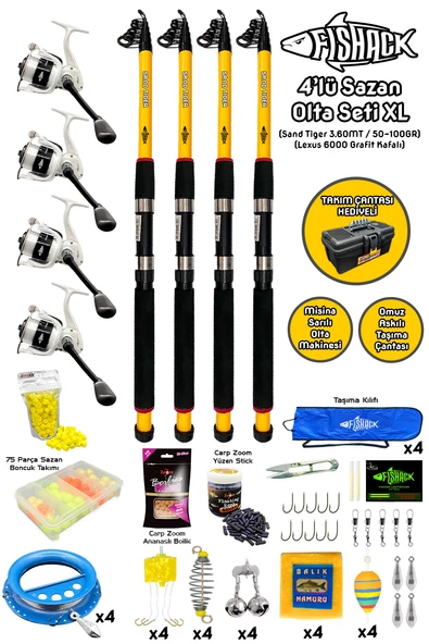 Fishack 4'lü Sazan Olta Seti XL - 3.60MT/50-100GR