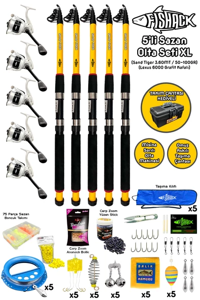 Fishack 5'li Sazan Olta Seti XL - 3.60MT/50-100GR ürün görseli 1