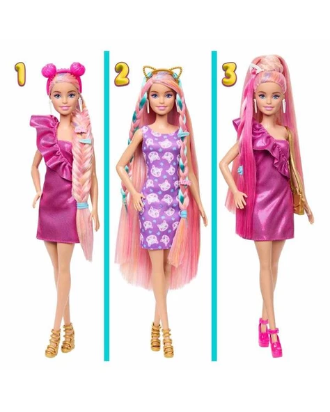 Barbie Upuzun Muhteşem Saçlı Bebekler Pembe Bebek JDC85 - 2