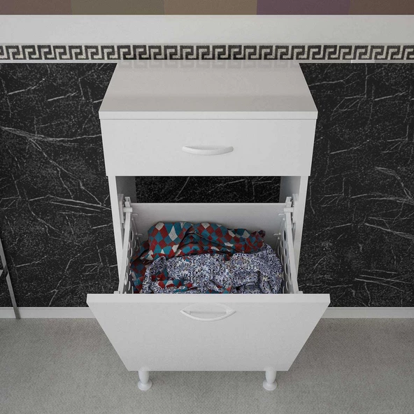 Modilayn ÇAKIR 45x86 cm Çekmeceli Kirli Çamaşır Sepetli Banyo Dolabı - 5