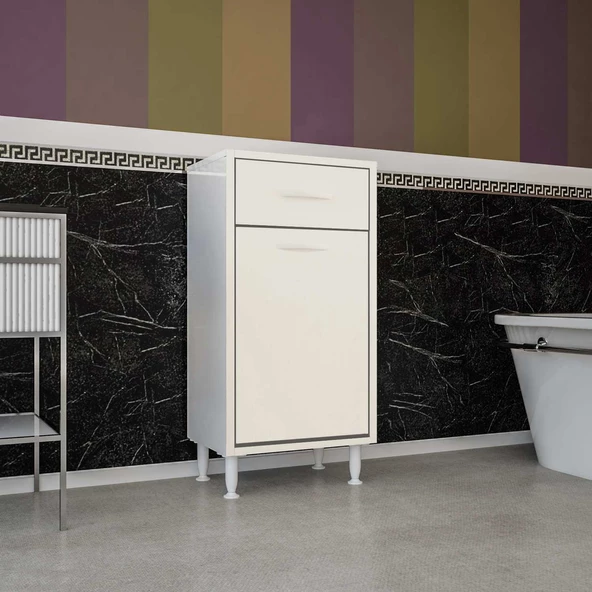 Modilayn ÇAKIR 45x86 cm Çekmeceli Kirli Çamaşır Sepetli Banyo Dolabı - 3