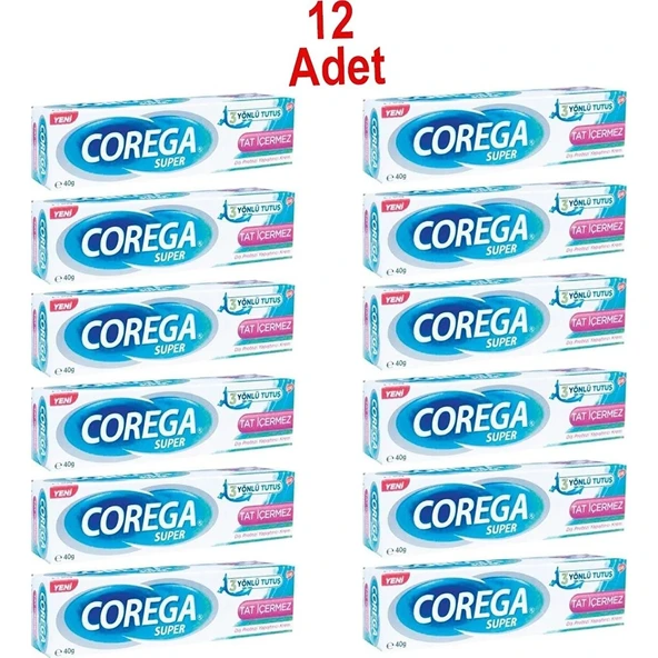 Corega Super Tat İçermez Diş Protezi Yapıştırıcı Krem 40 gr 12 Adet