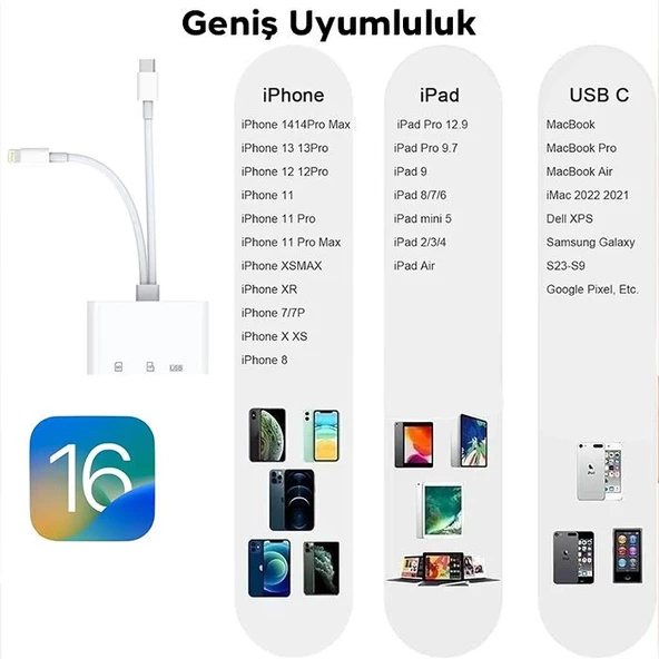 Coofbe Type-c-İphone OTG Dönüştürücü İphone Kart Okuyucu SD-TF Kart Çevirici USB Kamera Okuyucu Adaptör - 3