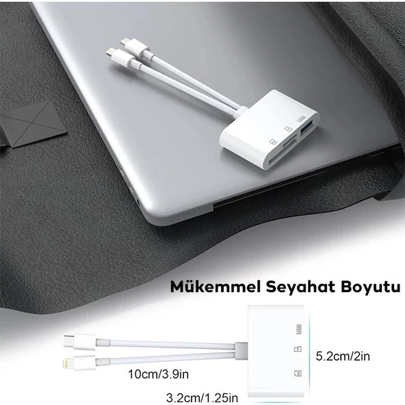 Coofbe Type-c-İphone OTG Dönüştürücü İphone Kart Okuyucu SD-TF Kart Çevirici USB Kamera Okuyucu Adaptör - 5