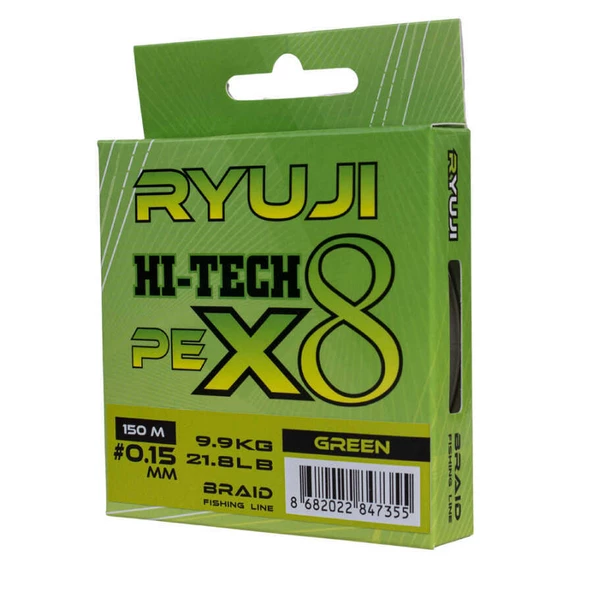 Ryuji Hi-Tech X8 150m 0.08mm Green İp Misina  Standart 0.10