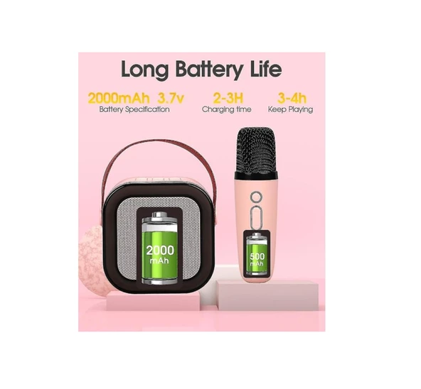 Kablosuz Mikrofonlu Karaoke Makinesi Taşınabilir Bluetooth Hoparlör Seti - 4