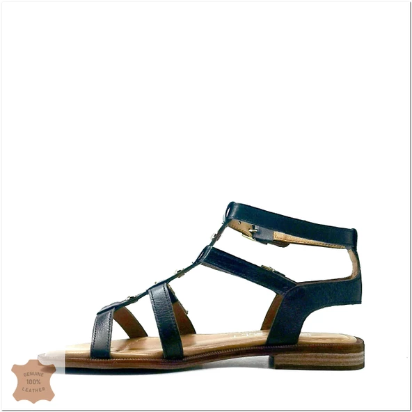 Janestt Kadın Hakik Deri Zımbalı Bodrum Sandalet 265-16222 - 3
