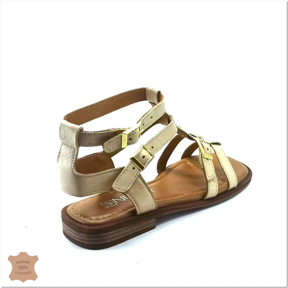 Janestt Kadın Hakik Deri Zımbalı Bodrum Sandalet 265-16222 - 8