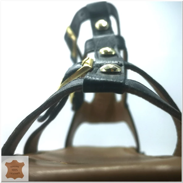 Janestt Kadın Hakik Deri Zımbalı Bodrum Sandalet 265-16222 - 4