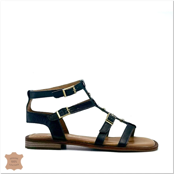 Janestt Kadın Hakik Deri Zımbalı Bodrum Sandalet 265-16222