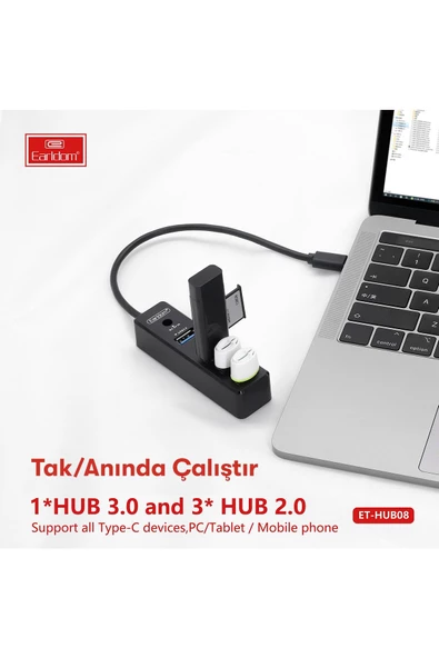 HUB08 Tak Çalıştır 3 Adet Usb 2.0 ve 1 Adet Usb 3.0 Çıkışlı Usb Çoklayıcı - Siyah - 5