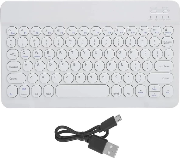 Hometech Alfa 10RC 10.1" Uyumlu Kablosuz Bluetooth Şarj Edilebilir Yuvarlak Tuşlu Klavye - Beyaz - 6