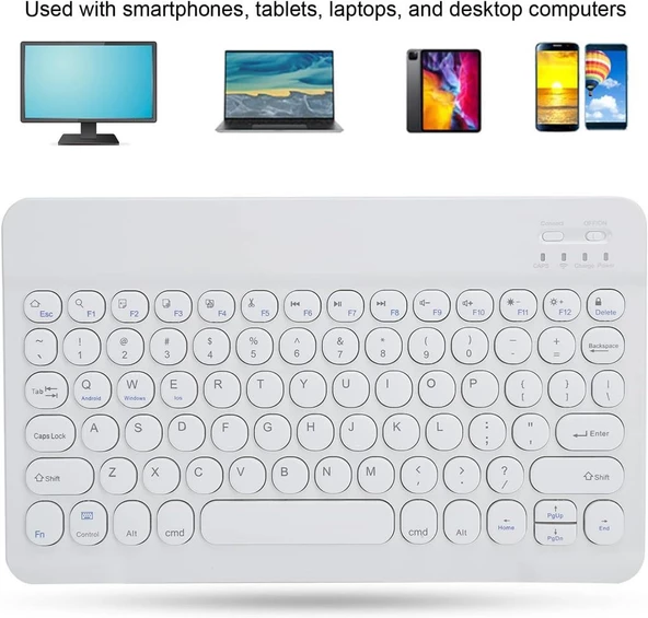 Techstorm Winpad P04 10.1" Uyumlu Kablosuz Bluetooth Şarj Edilebilir Yuvarlak Tuşlu Klavye - Beyaz - 4