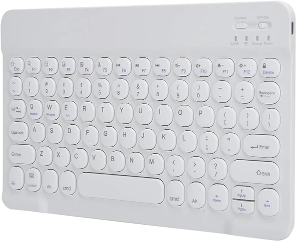 Alcatel Smart Tab 7 7" Uyumlu Kablosuz Bluetooth Şarj Edilebilir Yuvarlak Tuşlu Klavye - Beyaz