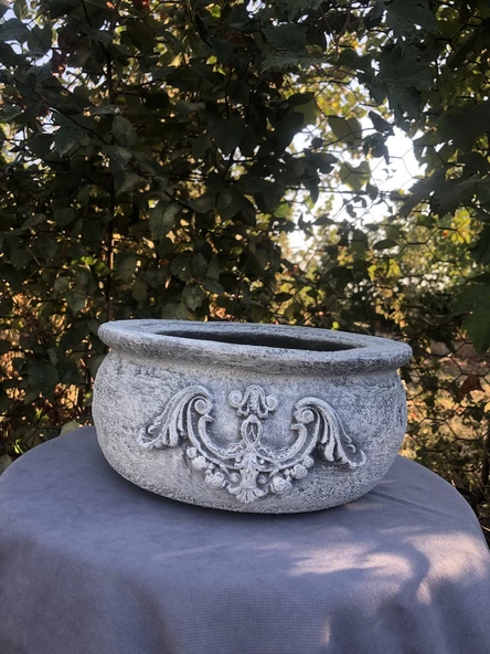 El Yapımı Dekoratif Beton Saksı L Beyaz