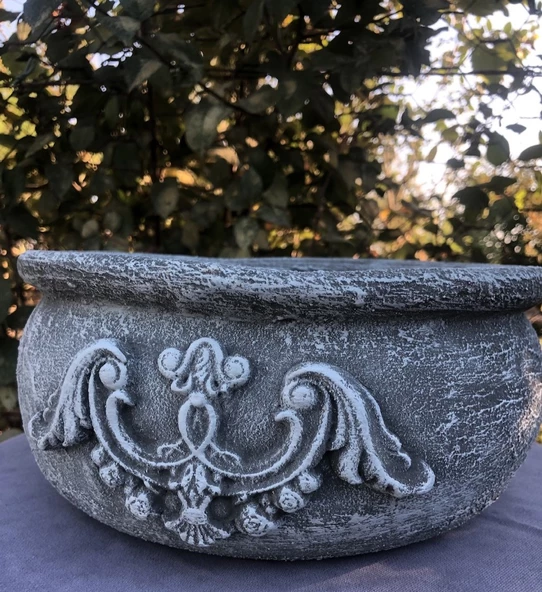 El Yapımı Dekoratif Beton Saksı L Mavi-Gri
