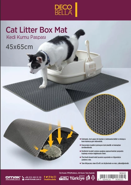 Decobella 65*45 Kedi Kumu Paspası Elekli Kedi Tuvalet Paspası Özel Tasarım - 2