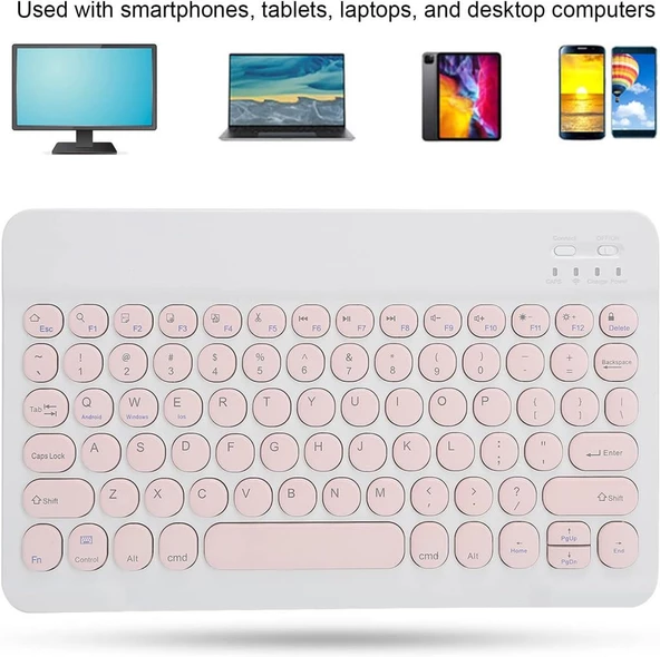 Chuwi Ubook X Pro 13" Uyumlu Kablosuz Bluetooth Şarj Edilebilir Yuvarlak Tuşlu Klavye - Pembe - 2