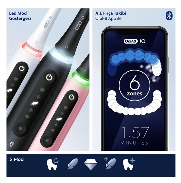 Oral-B iO 5 Şarjlı Diş Fırçası - Mat Siyah - 6