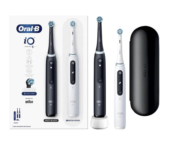 Oral-B İo 5 Şarjlı Diş Fırçası Seti 2'Li - Mat Siyah / Beyaz