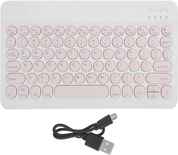 Casper Via S38 Plus 8" Uyumlu Kablosuz Bluetooth Şarj Edilebilir Yuvarlak Tuşlu Klavye - Pembe - Resim 6