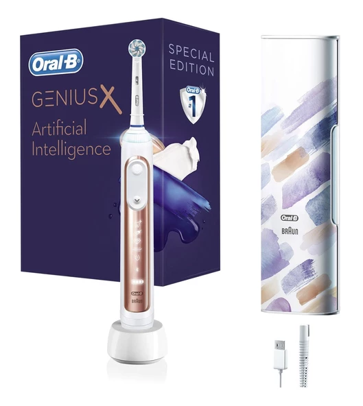 Oral-B Genius X AI Art of Brushing Rose Gold Şarj Edilebilir Diş Fırçası ve Seyahat Kabı