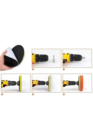 Pasta Cila Polisaj Süngeri Seti 115mm Matkap Uyumlu Pasta Cila Parlatma Pedi Seti 11 Parça - 6