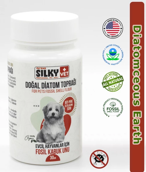 Silky Vet+ - Köpek - Bit-Pire-vb. Parazit engelleyici Doğal Diatom Toprağı  - (30gr)