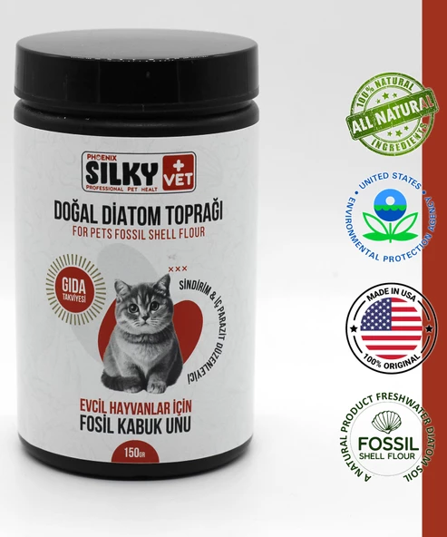 SILKY Vet+ - Kediler için Doğal Diatom Toprağı Gıda Takviyesi (150gr)