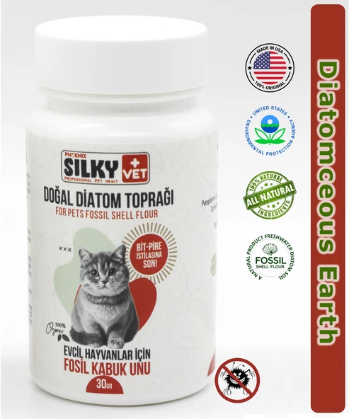 Silky Vet+ - Kediler için Bit-Pire-vb. Parazit engelleyici Doğal Diatom Toprağı  -  (30gr)