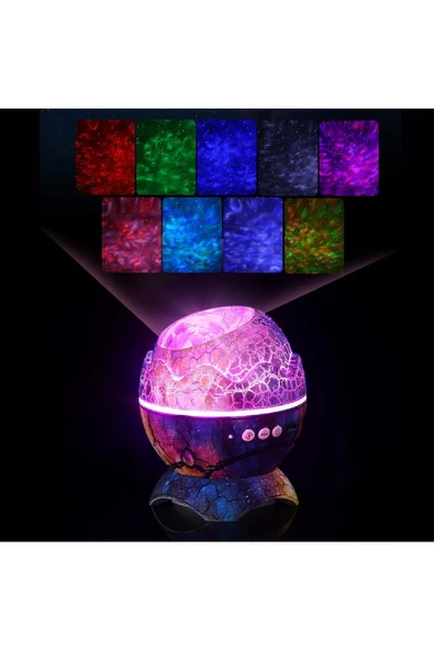 Dinozor Yumurtası Gece Masa Lambası Bluetooth Hoparlör Led Lamba Galaxy Projektör Led Işık K890 Mor - Resim 2