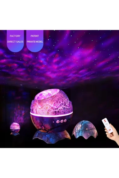Dinozor Yumurtası Gece Masa Lambası Bluetooth Hoparlör Led Lamba Galaxy Projektör Led Işık K890 Mor - Resim 3