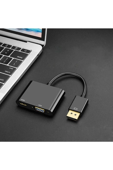 Çoklayıcı Adaptör 2 in 1 Displayport to VGA HDMI Kasa Bilgisayar uyumlu Çevirici 2in1 ZR723 - Resim 4