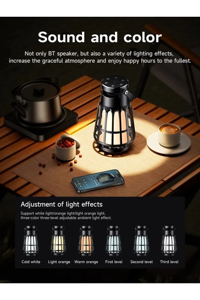 Hoco Kamp ışığı Tasarımlı 5.3 Bluetooth Hoparlör Taşınabilir Speaker 3600mAh Güçlü Batarya BS61 - 4