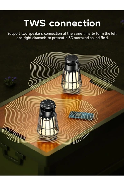 Hoco Kamp ışığı Tasarımlı 5.3 Bluetooth Hoparlör Taşınabilir Speaker 3600mAh Güçlü Batarya BS61 - 6