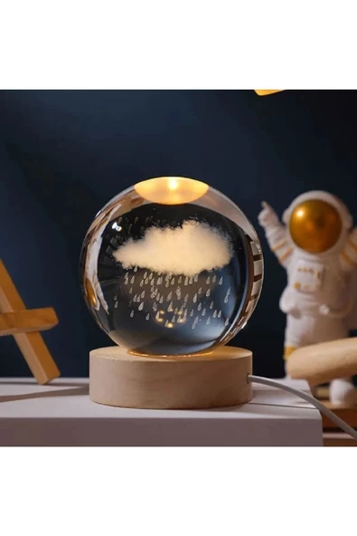 Cam Küre Işıklı Masaüstü Aydınlatma Oda Ve Salon Gece Lambası Dekoratif 6cm X 6cm