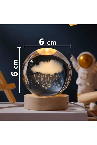 Cam Küre Işıklı Masaüstü Aydınlatma Oda Ve Salon Gece Lambası Dekoratif 6cm X 6cm - Resim 2