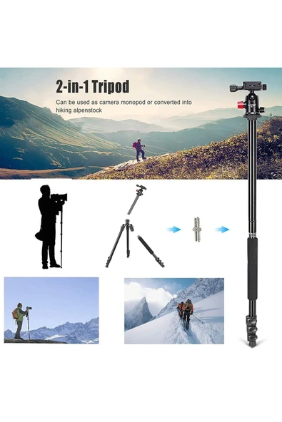 Zomei M6 DSLR Tripod 12kg Taşıma Kapasiteli Profesyonel Alüminyum Alaşım 161cm Çantalı - 2