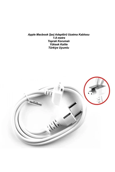Macbook Şarj Adaptörü Uzatma Kablosu 1.8m Toprak Korumalı, TR Fiş, Galvanizli Kalaylı Kablo - Resim 2