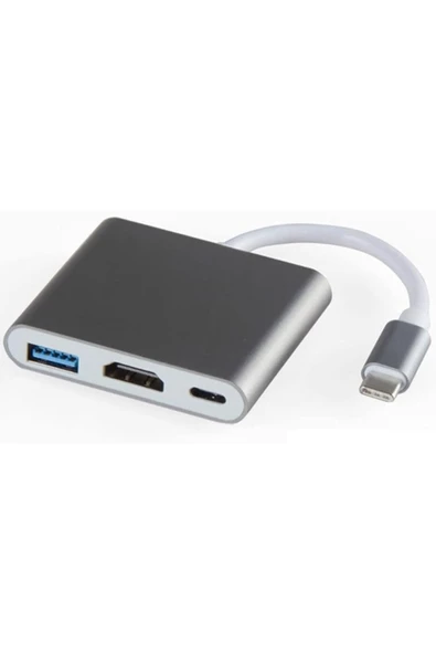 Type-c 3in1 Hdmi 4k Usb 3.0 Görüntü Veri Aktarımı Usb Adaptör Notebook Ve Macbook Ile Uyumlu TC-23