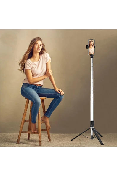 170cm Tripod Ve Selfie Çubuğu Bluetooth Uzaktan Kumandalı Cep Telefonu Yüksekliği Ayarlanabilir K9