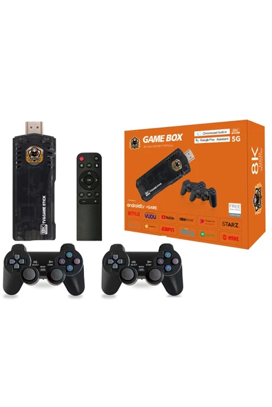 Gamebox 8k Ultra HD Retro TV Oyun Makinesi 2.4G Kablosuz Gamepad Android Tv Stick Ve Gamebox