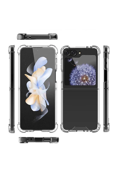 Galaxy Z Flip 6 ile uyumlu Şeffaf Tasarım Nitro Anti Shock Köşeli Air-bag Premium Koruma - Resim 4