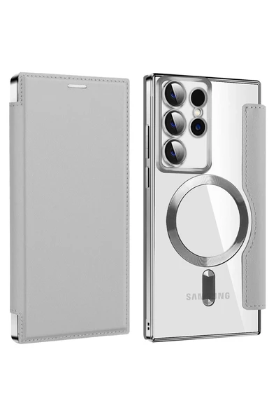 Galaxy S24 Plus uyumlu Flip Cover MagSafe uyumlu Kamera Lens Korumalı Kartlıklı VİNLEKS Deri Kılıf ürün görseli