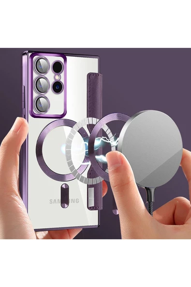 Galaxy S24 Plus uyumlu Flip Cover MagSafe uyumlu Kamera Lens Korumalı Kartlıklı VİNLEKS Deri Kılıf - Resim 2