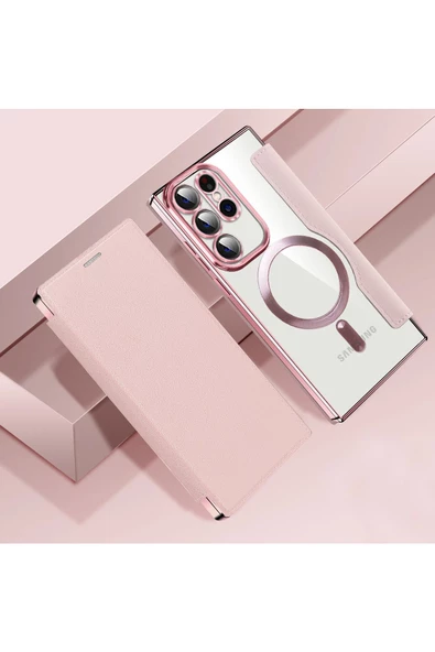 Galaxy S24 Plus uyumlu Flip Cover MagSafe uyumlu Kamera Lens Korumalı Kartlıklı VİNLEKS Deri Kılıf - Resim 3