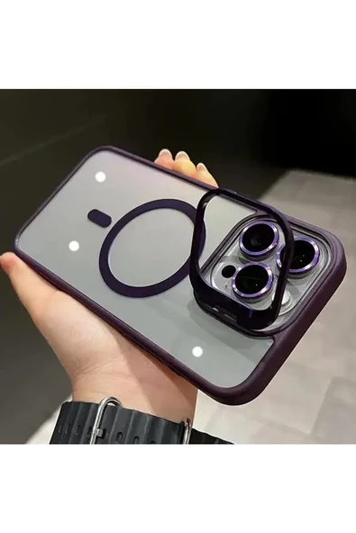 iPhone 14 ile uyumlu Kamera Lens Hediyeli Stand Olabilen Magsafe ile uyumlu Adventure Magnetic - Resim 3