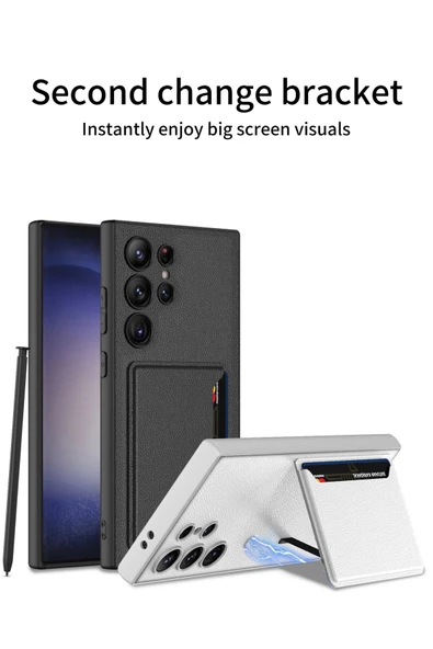 Galaxy S24 ile uyumlu Kartlıklı Standlı Suni Deri Magnetic özellikli MagSafe ile uyumlu Case - Resim 3